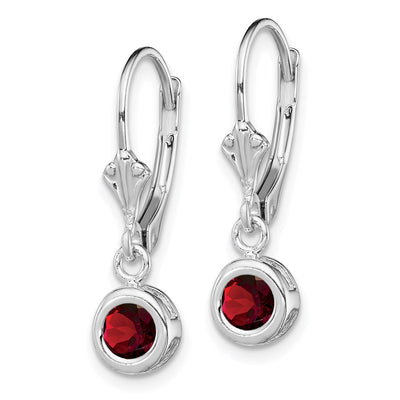 Sterling Silver Rhodium Plated Round Garnet Leverback Earrings, 26 x 6mm