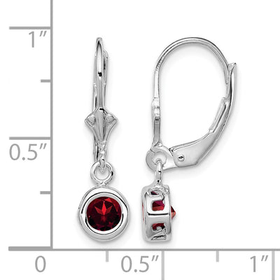 Sterling Silver Rhodium Plated Round Garnet Leverback Earrings, 26 x 6mm