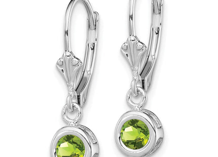 Sterling Silver Rhodium Plated Round Peridot Leverback Earrings (Style QE2040PE)