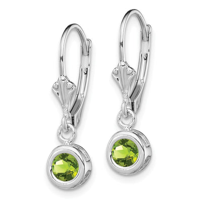 Sterling Silver Rhodium Plated Round Peridot Leverback Earrings, 26 x 6mm