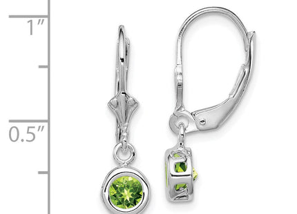 Sterling Silver Rhodium Plated Round Peridot Leverback Earrings (Style QE2040PE)