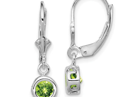 Sterling Silver Rhodium Plated Round Peridot Leverback Earrings (Style QE2040PE)