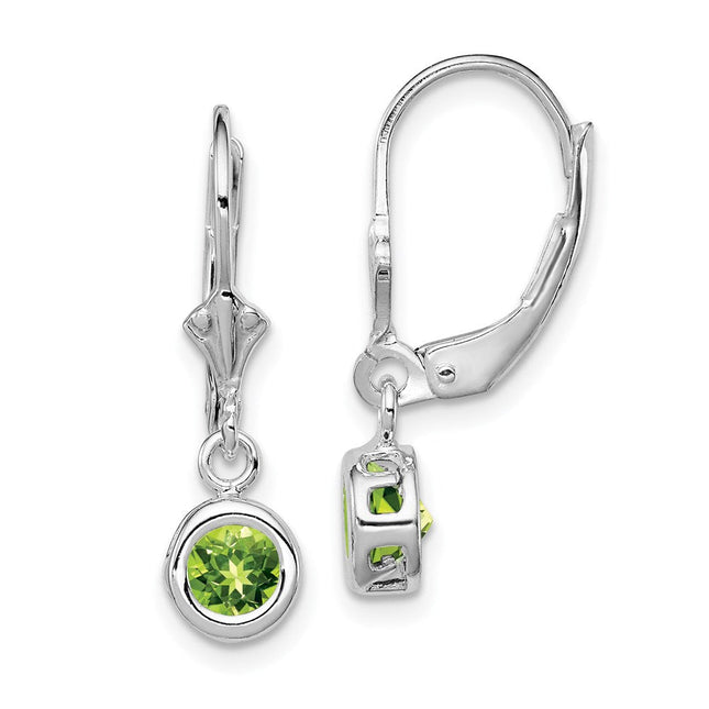 Sterling Silver Rhodium Plated Round Peridot Leverback Earrings, 26 x 6mm