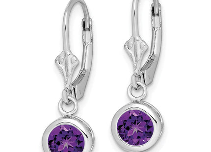 Sterling Silver Rhodium Plated Round Amethyst Leverback Earrings (Style QE2041AM)