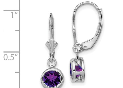 Sterling Silver Rhodium Plated Round Amethyst Leverback Earrings (Style QE2041AM)