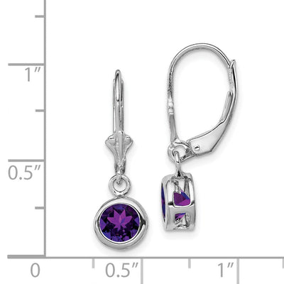 Sterling Silver Rhodium Plated Round Amethyst Leverback Earrings, 26 x 7mm