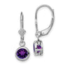 Sterling Silver Rhodium Plated Round Amethyst Leverback Earrings