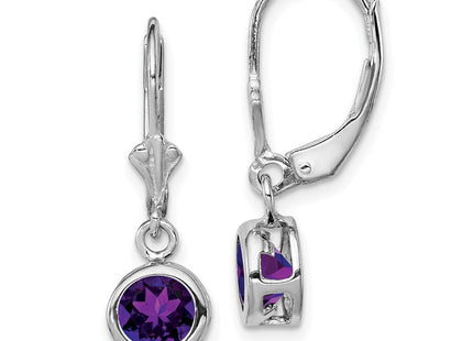 Sterling Silver Rhodium Plated Round Amethyst Leverback Earrings (Style QE2041AM)