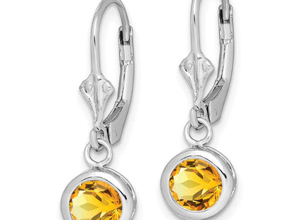 Sterling Silver Rhodium Plated Round Citrine Leverback Earrings (Style QE2041CI)