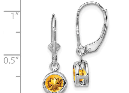Sterling Silver Rhodium Plated Round Citrine Leverback Earrings (Style QE2041CI)