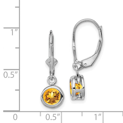 Sterling Silver Rhodium Plated Round Citrine Leverback Earrings, 26 x 7mm