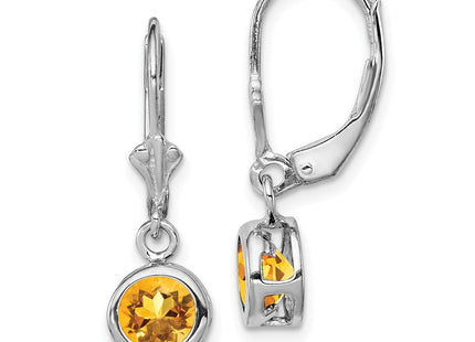 Sterling Silver Rhodium Plated Round Citrine Leverback Earrings (Style QE2041CI)
