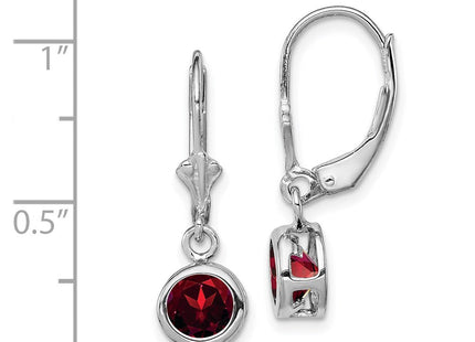 Sterling Silver Rhodium Plated Round Garnet Leverback Earrings (Style QE2041GA)