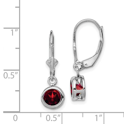 Sterling Silver Rhodium Plated Round Garnet Leverback Earrings, 26 x 7mm
