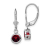 Sterling Silver Rhodium Plated Round Garnet Leverback Earrings