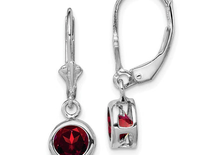 Sterling Silver Rhodium Plated Round Garnet Leverback Earrings (Style QE2041GA)