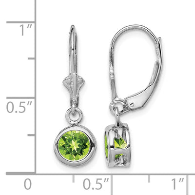 Sterling Silver Rhodium Plated Round Peridot Leverback Earrings, 26 x 7mm