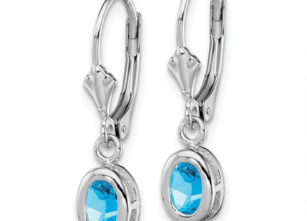 Sterling Silver Rhodium Plated Oval Blue Topaz Leverback Earrings (Style QE2042BT)