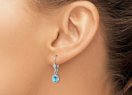 Sterling Silver Rhodium Plated Oval Blue Topaz Leverback Earrings (Style QE2042BT)