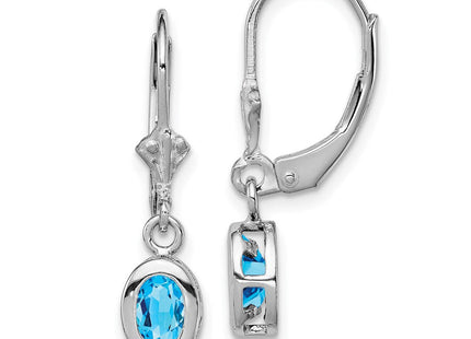 Sterling Silver Rhodium Plated Oval Blue Topaz Leverback Earrings (Style QE2042BT)