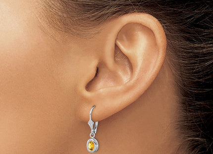 Sterling Silver Rhodium Plated Oval Citrine Leverback Earrings (Style QE2042CI)