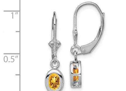 Sterling Silver Rhodium Plated Oval Citrine Leverback Earrings (Style QE2042CI)