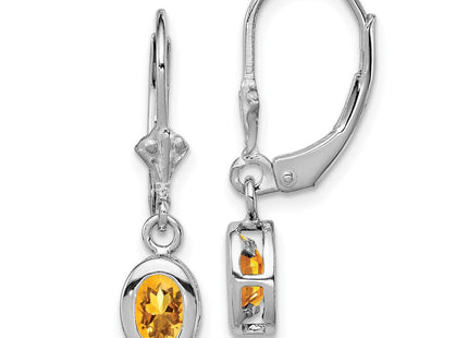 Sterling Silver Rhodium Plated Oval Citrine Leverback Earrings (Style QE2042CI)