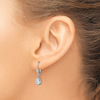 Sterling Silver Rhodium Plated Oval CZ Leverback Earrings, 28 x 7mm