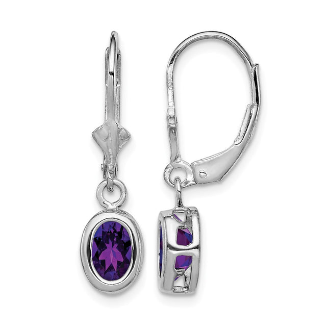 Sterling silver amethyst oval drop earrings