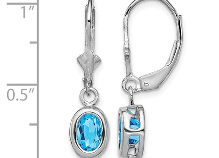 Sterling silver blue topaz oval drop earrings, further view