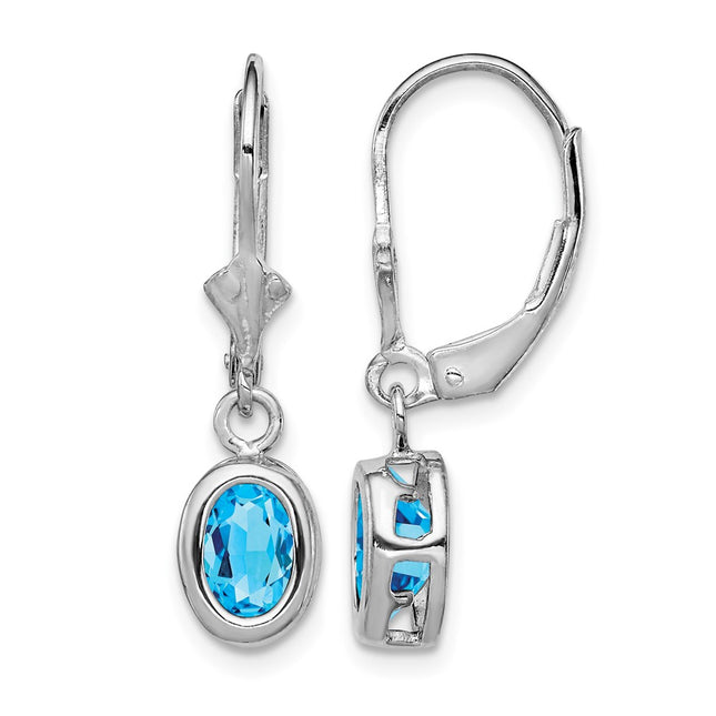 Sterling silver blue topaz oval drop earrings