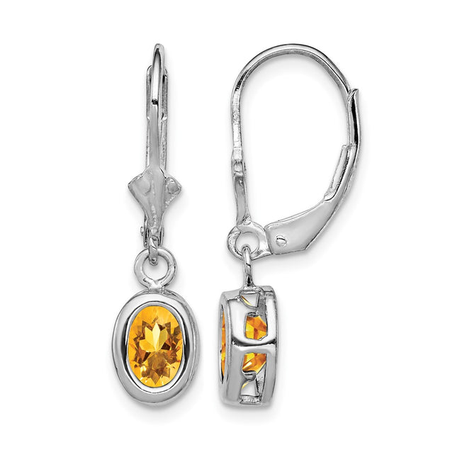 Sterling silver citrine oval drop earrings