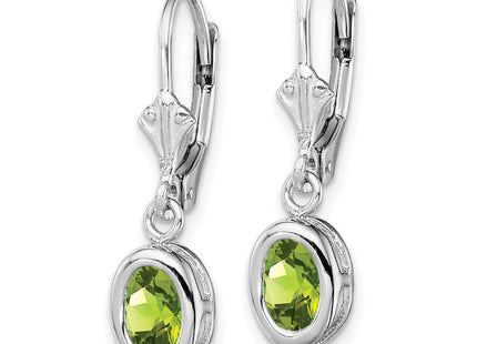 Sterling Silver Rhodium Plated Oval Peridot Leverback Earrings (Style QE2043PE)