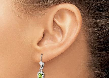 Sterling Silver Rhodium Plated Oval Peridot Leverback Earrings (Style QE2043PE)