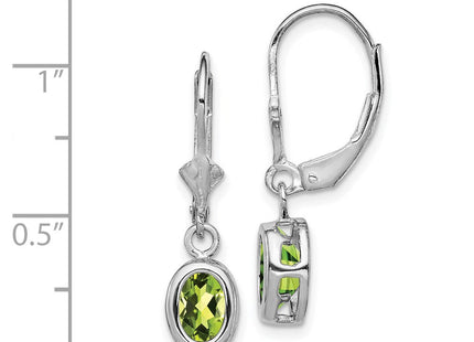 Sterling Silver Rhodium Plated Oval Peridot Leverback Earrings (Style QE2043PE)
