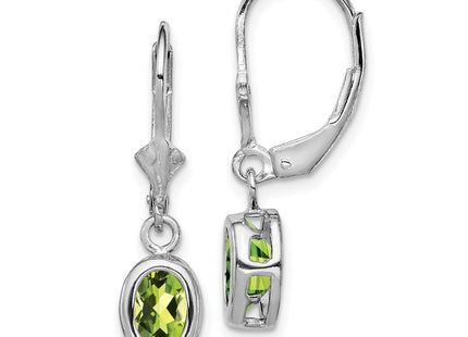 Sterling Silver Rhodium Plated Oval Peridot Leverback Earrings (Style QE2043PE)