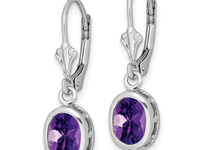 Sterling silver amethyst oval drop earrings, alternate view