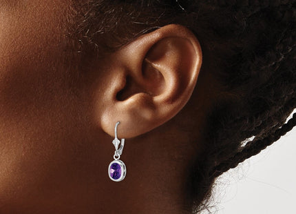 Sterling silver amethyst oval drop earrings, another view