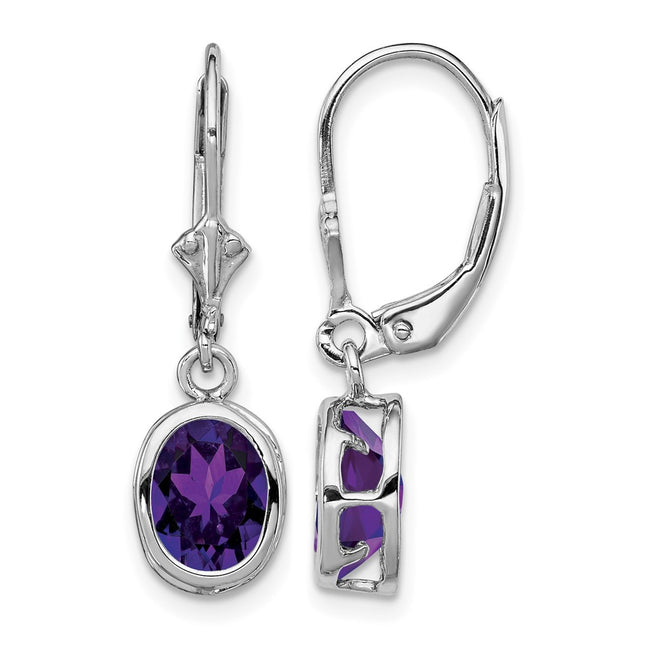 Sterling silver amethyst oval drop earrings