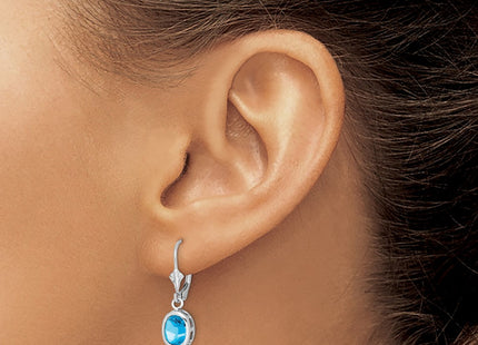 Sterling silver blue topaz oval drop earrings, alternate view