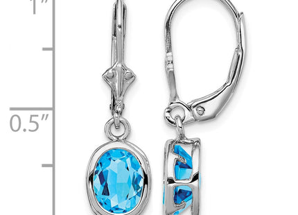 Sterling silver blue topaz oval drop earrings, another view