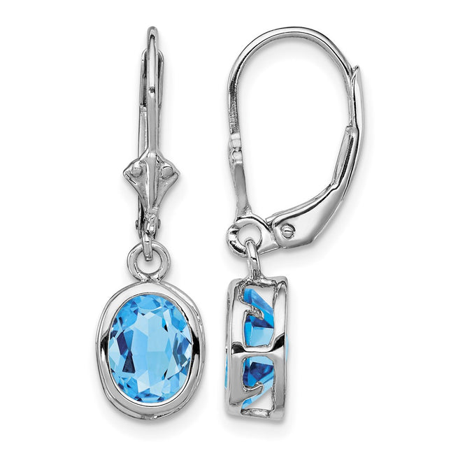 Sterling silver blue topaz oval drop earrings