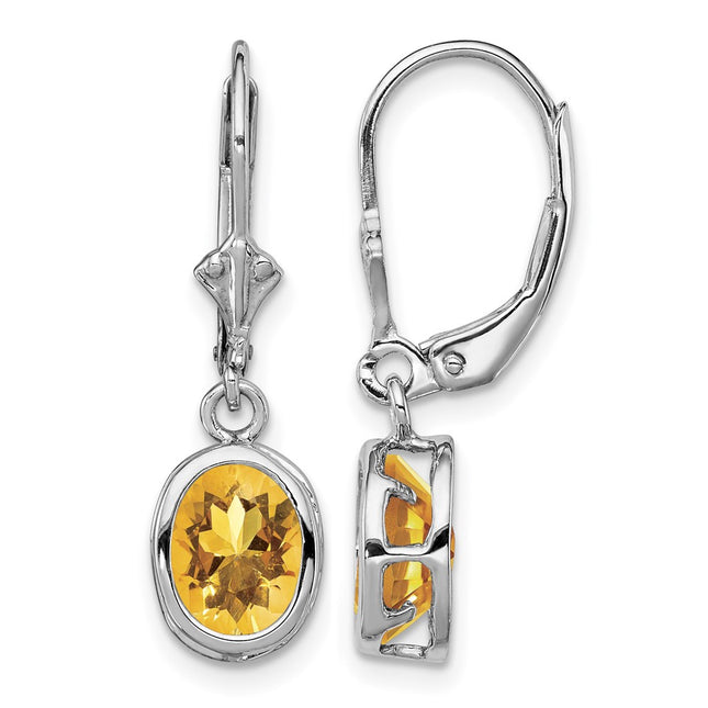 Sterling silver citrine oval drop earrings