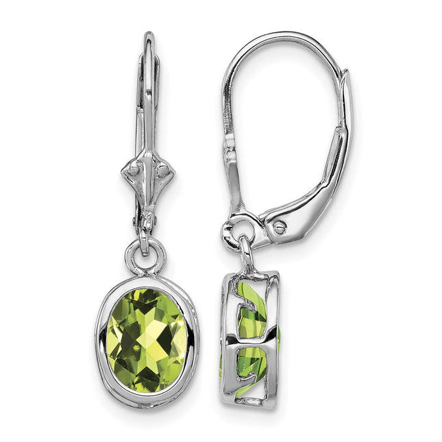 Sterling silver peridot oval drop earrings