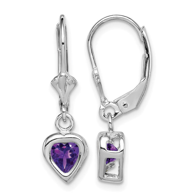 Sterling silver amethyst heart drop earrings