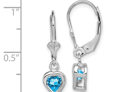 Sterling Silver Rhodium Plated Heart Blue Topaz Leverback Earrings (Style QE2046BT)