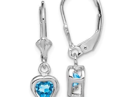 Sterling Silver Rhodium Plated Heart Blue Topaz Leverback Earrings (Style QE2046BT)