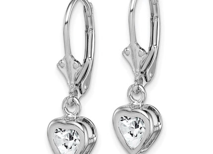 Sterling Silver Rhodium Plated Heart CZ Leverback Earrings (Style QE2046CZ)