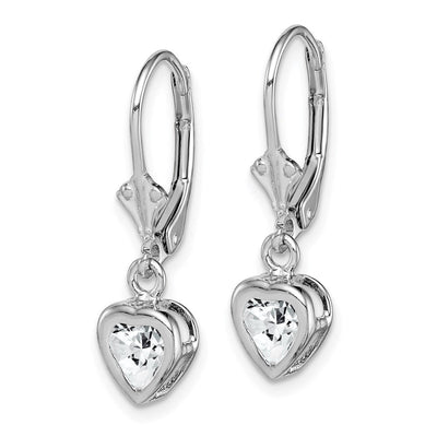 Sterling Silver Rhodium Plated Heart CZ Leverback Earrings, 25 x 6mm