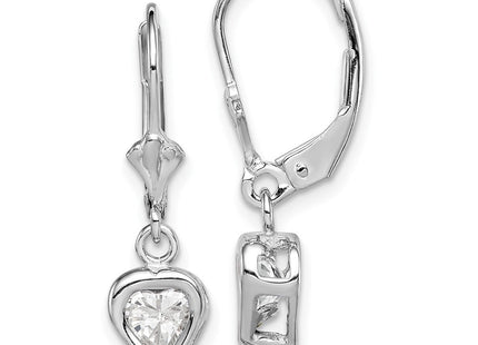 Sterling Silver Rhodium Plated Heart CZ Leverback Earrings (Style QE2046CZ)